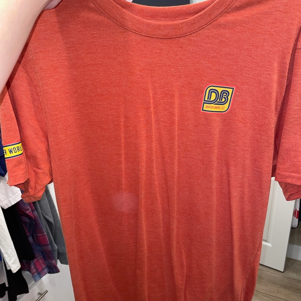 Dutch Bros tee, Unisex medium, a better world red tee